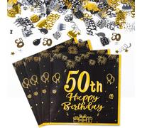 Yiran Decoracion Cumpleaños 50 Años Oro Negro incluyen 20 Piezas Servilletas Papel y 15g Confeti de 50 Cumpleaños, Happy 50th Birthday Decoracion de Fiestas Cumpleaños para Hombres y Mujeres