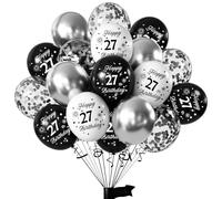 Yiran Globos de Cumpleaños 27 Años Hombres Mujeres, 16 Piezas Globos Cumpleaños Decoracion Negro Blanco Plata, 12 Pulgadas Globos Látex Cumpleaños, Happy Birthday Balloon 27 Años Cumpleaño Fiesta Deco