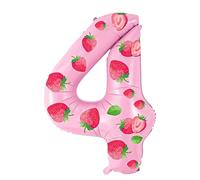 Yiran Globos de helio Mylar de color rosa fresa con número 4, globos de aluminio de helio de 32 pulgadas, decoraciones de cumpleaños rosas para niñas, niños, suministros de decoración de fiesta