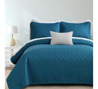 Yiran Juego de edredón de 3 Piezas con 2 Fundas de Almohada (269 x 244 cm), Color Azul Verdoso, Ligero, patrón de Ondas ultrasónicas, de Microfibra Suave, para Todas Las Estaciones, Color Verde