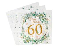 Yiran Servilletas de eucalipto para cumpleaños número 60, 20 servilletas de fiesta de 3 capas, servilletas desechables de papel de hojas verdes de eucalipto para hombres y mujeres, servilletas de 60