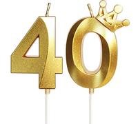 Yiran Vela 3D de 40 Cumpleaños con Corona y Número 40, Dorada, Sin Humo y No Tóxica, Ideal para Tartas y Fiestas Temáticas