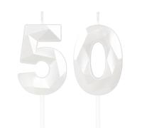 Yiran Velas Blancas de Cumpleaños 50 Años, Decoraciones para Hombres y Mujeres, Número 50 3D Blanco para Tarta, Topper de Vela Blancas, Suministros para Fiestas, Bodas y Aniversarios