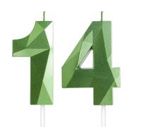 Yiran Velas de Cumpleaños 14 Años Verde, Decoraciones para Niños y Niñas, Número 14 3D para Tarta, Topper de Vela Verdes de Hierba, Suministros para Fiestas, Bodas y Aniversarios