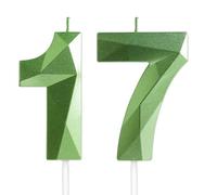 Yiran Velas de Cumpleaños 17 Años Verde, Decoraciones para Niños y Niñas, Número 17 3D para Tarta, Topper de Vela Verdes de Hierba, Suministros para Fiestas, Bodas y Aniversarios