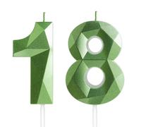 Yiran Velas de Cumpleaños 18 Años Verde, Decoraciones para Niños y Niñas, Número 18 3D para Tarta, Topper de Vela Verdes de Hierba, Suministros para Fiestas, Bodas y Aniversarios