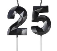 Yiran Velas de Cumpleaños 25 Años Negro, Decoraciones para Hombres y Mujeres, Número 25 3D para Tarta, Topper de Vela Negro, Suministros para Fiestas, Bodas y Aniversarios