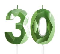 Yiran Velas de Cumpleaños 30 Años Verde, Decoraciones para Hombres y Mujeres, Número 30 3D para Tarta, Topper de Vela Verdes de Hierba, Suministros para Fiestas, Bodas y Aniversarios