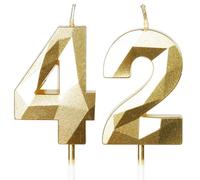 Yiran Velas de Cumpleaños 42 Años Dorado, Decoraciones para Hombres y Mujeres, Número 42 3D para Tarta, Topper de Vela Dorado, Suministros para Fiestas, Bodas y Aniversarios