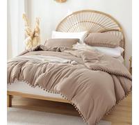 YIRDDEO Juego de edredón de 3 Piezas con diseño de Flecos y Pompones, Color Gris Pardo, Juego de Ropa de Cama matrimonial de Lujo y estética Bohemia, Juego de edredón Vintage de Microfibra ultrasuave