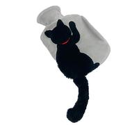 YIREAUD Botella de agua caliente, bolsa de agua de 1 litro con cubierta de felpa para aliviar el dolor, terapia fría caliente, felpa, gato de cola larga