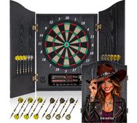 Yirinatek Diana electrónica decorativa, juego de armario [12 dardos de punta suave de bronce] [modo de juego de cricket], disco profesional E con puertas de armario de madera - [Cowboy 01]