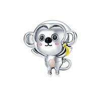 YiRong Jewelry Abalorio de mono de plata de ley 925 con diseño de animal para pulsera Pandora, Plata de ley Plata