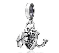 YiRong Jewelry Abalorio de plata de ley con diseño de herradura de trébol de la suerte para pulsera Pandora, Plata de ley Plata, Sin piedra