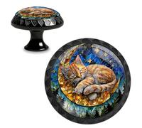 Yiruhe Paquete de 4 tiradores de cristal de colores para gabinete, diseño de gato durmiendo y luna, perillas redondas de acrílico para cajones de cocina, armarios, manijas de puerta de armario