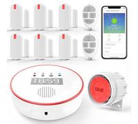 YISEELE Alarma para casa: Kit Alarma casa 5 GHz WiFi - con Reloj y App Gratis - Completo 1 Sirena 125dB - 6 Sensores Puerta/Ventana - 2 Mandos - 1 Central - Compatible con Alexa y Google Home