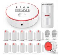 YISEELE Kit Alarma casa 5 GHz Wi-Fi: con Reloj y App Gratis - Completo 1 Sirena 125dB - 1 PIR Anti-Mascotas - 10 Sensores Puerta/Ventana - 2 Mandos - 1 Central - Compatible con Alexa y Google Home