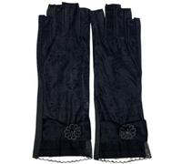 YISENJEE Guantes De Protección Solar De Encaje Fino Y Largo Sin Dedos Antideslizante Con Protección Solar Y Estampado Floral Perlado Negro