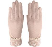 YISENJEE Guantes De Protección UV Protector Solar De Encaje Fino Con Pantalla Táctil Estilo Corto Elástico De Seda Helada Ribete De Hojas Blanco Roto