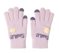 YISENJEE Guantes Invierno Guantes De Punto Cálidos Y Bonitos Para Niñas, De Otoño E Invierno, Con Pantalla Táctil, Con Dedos Completos - Taro Purple Smiley Face