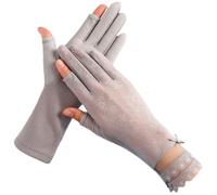 YISENJEE Summer Sunblock Gloves Vestido De Encaje De Largo Medio Con Cierre Táctil De Dos Dedos Antideslizante De Tacto Fresco Con Protección Solar Y Detalle De Lazo Gris