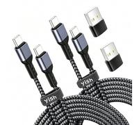 YISH 65W Cable USB C Carga Rapida, [2-Pack 2m] PD3.0 Cable USB C a USB C Nylon Cable Carga Rapida Tipo C Datos Cargador Teléfono Compatible con iPhone 17 16 15 Pro Samsung S26 S25 S24 iPad MacBook
