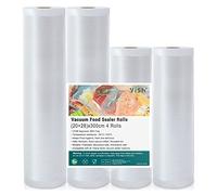 YISH Bolsas Vacio alimentos: Bolsas Para Envasar al Vacio, Rollos Envasadora Película de Vacío 4 Rollos de Película 20/28x300 CM Para Todos Los Selladores Sous Vide y de Vacío