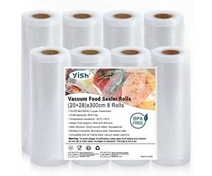 YISH Rollos Envasadora Al Vacio Bolsas Para Envasar Al Vacio Alimentos：Bolsas Vacio Alimentos Reutilizable Bolsas Envasar Al Vacio Alimentos Para Alimentos Sin BPA, 8 Rollos 20/28x300 cm