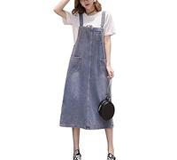 Yishengwan Mujer Largos Vestido Vaquero Denim Dungaree Vestidos Peto de Falda Talla Grande con Bolsillos Azul Claro L