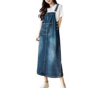 Yishengwan Vestido Peto Vaquero Mujer Largo Denim Dungaree Vestidos Monos Peto de Falda Talla Grande Azul Oscuro M