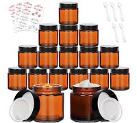 Yishik Paquete de 15 tarros de vidrio ámbar de 4 onzas con tapas, tarros redondos vacíos para cosméticos y crema facial para polvo, loción, productos de belleza, uso de viaje