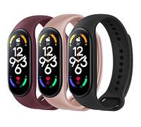 Yisica 3 Piezas Correa Compatible con Xiaomi Mi Band 7 Hombre Mujere, Silicona Correa de Repuesto con Xiaomi Mi Band 7 (Negro/Vino Rojo/Oro Rosa)