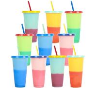 Yisituo Vasos de 710 ml con tapa y pajita, 10 vasos que cambian de color, para niños, vasos de plástico reutilizables, para fiestas, batidos y viajes (10, policromado)