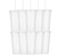 Yisituo Vasos de plástico reutilizables de 24 onzas, paquete de 10 vasos fríos con tapa y popote, vasos de viaje para adultos y fiestas de señoras y playa, reuniones de piscina (10, transparente con