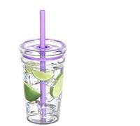 Yisituo Ysituo - Vasos para niños de 450 ml con tapa y pajita, 2 vasos de café helado, para zumo de fruta, granizados, leche, bebidas frías, fiestas, reuniones (2, morado)