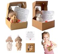 YISKY Worry Bear Hug in a Box, 2 Piezas Oso de Abrazo de Bolsillo, Mini os0 de Peluche Hecho a Mano en Caja, Mini Os0 de Preocupación con Tarjeta Inspiradora, Little Bear in Box, para Navidad Regalos