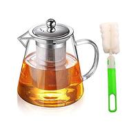 YISPIRIN Teiera in vetro con infusore in vetro Resistente al calore, con infusore rimovibile, in vetro borosilicato Trasparente, per tè e Foglie in Fiore, Vetro Borosilicato vetro 950ML