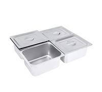 YISSALE Contenedores de gastronomía con tapa rectangulares de metal para gastronomía GN Contenedores de acero inoxidable 4-Pack 1/2 Tamaño 6" Profundidad para Comida Tartas