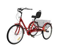 YISSALE Triciclo para adultos de 24 pulgadas, 7 velocidades, ajustable, para adultos, con cesta, bicicleta de ciudad (rojo)