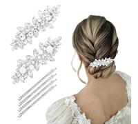YISSION 6 horquillas para el pelo con diamantes de imitación de cristal y perlas plateadas, horquillas decorativas para bodas, accesorios para el cabello para mujeres y niñas