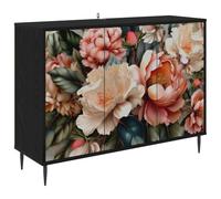 Yisssmeng BORNE - Cómoda (102 x 33 x 76 cm), color negro | Elegante armario auxiliar de madera con 3 puertas y patas elevadas para salón, pasillo y comedor.