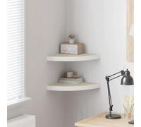Yisssmeng - Estantes de esquina corredizas, 35 x 35 cm, MDF y metal, roble y blanco, diseño moderno, para salón, pasillo, dormitorio y cuarto de baño (2 unidades)