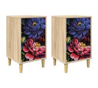 Yisssmeng Juego de 2 mesitas de noche Kiel Sonoma Roble 36 x 33 x 60 cm | Mesa auxiliar compacta para dormitorio con 6 cajones y patas elevadas para una óptima circulación del aire.