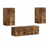 Yisssmeng Juego de 4 estantes de pared para TV, de madera de roble ahumado, 30 x 31 x 60 cm, montaje en pared, diseño moderno con puertas giratorias de 90°, amplio espacio de almacenamiento para salón