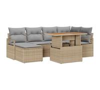 Yisssmeng Juego de 7 sofás de jardín de ratán sintético con mesa de comedor | Conjunto modular de exterior para terraza y jardín con mesa de acacia regulable en altura y posición flexible.