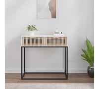 Yisssmeng Mesa consola blanca 80 x 30 x 75 cm de madera y hierro, 2 cajones, mesa lateral escandinava, diseño moderno, robusto y duradero, para pasillo, salón, dormitorio