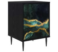 Yisssmeng Mesita de noche con aspecto de roble negro, 36 x 33 x 51 cm | Mesita de noche compacta para dormitorio con patrón decorativo, una puerta y patas elevadas para un uso óptimo del espacio.