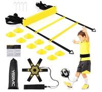 YISSVIC Kit Entrenamiento Futbol Juego Escalera de Agilidad 6 m 12 Peldaños con 10 Conos 4 Postes Fútbol Kick Throw Trainer para Niños