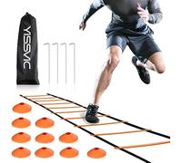YISSVIC Kit Entrenamiento Futbol Juego Escalera de Agilidad 6 m 12 Peldaños con 10 Conos 4 Postes para Niños y Adultos
