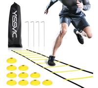 YISSVIC Kit Entrenamiento Futbol Juego Escalera de Agilidad 6 m 12 Peldaños con 10 Conos 4 Postes para Niños y Adultos